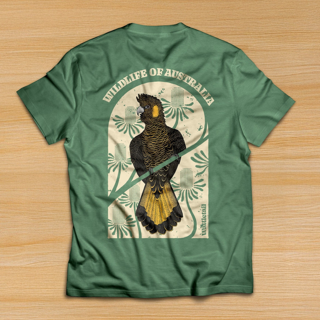 Yellow-tailed Black Cockatoo Unisex Graphic Style Tee Hand Drawn Wattletail